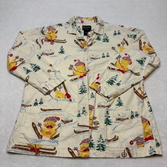 Nick & Nora Vintage Christmas Skiing Rubber Duckie Flannel Pajama Set Size XL - Picture 3 of 15